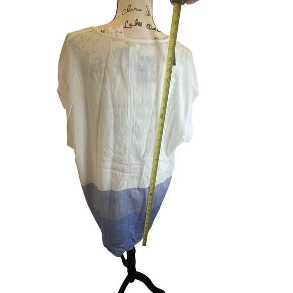 J.CREW DOLMAN TUNIC BLOUSE V NECK CREAM/BLUE SZ XL RELAXED FIT COASTAL CORE - Picture 6 of 15